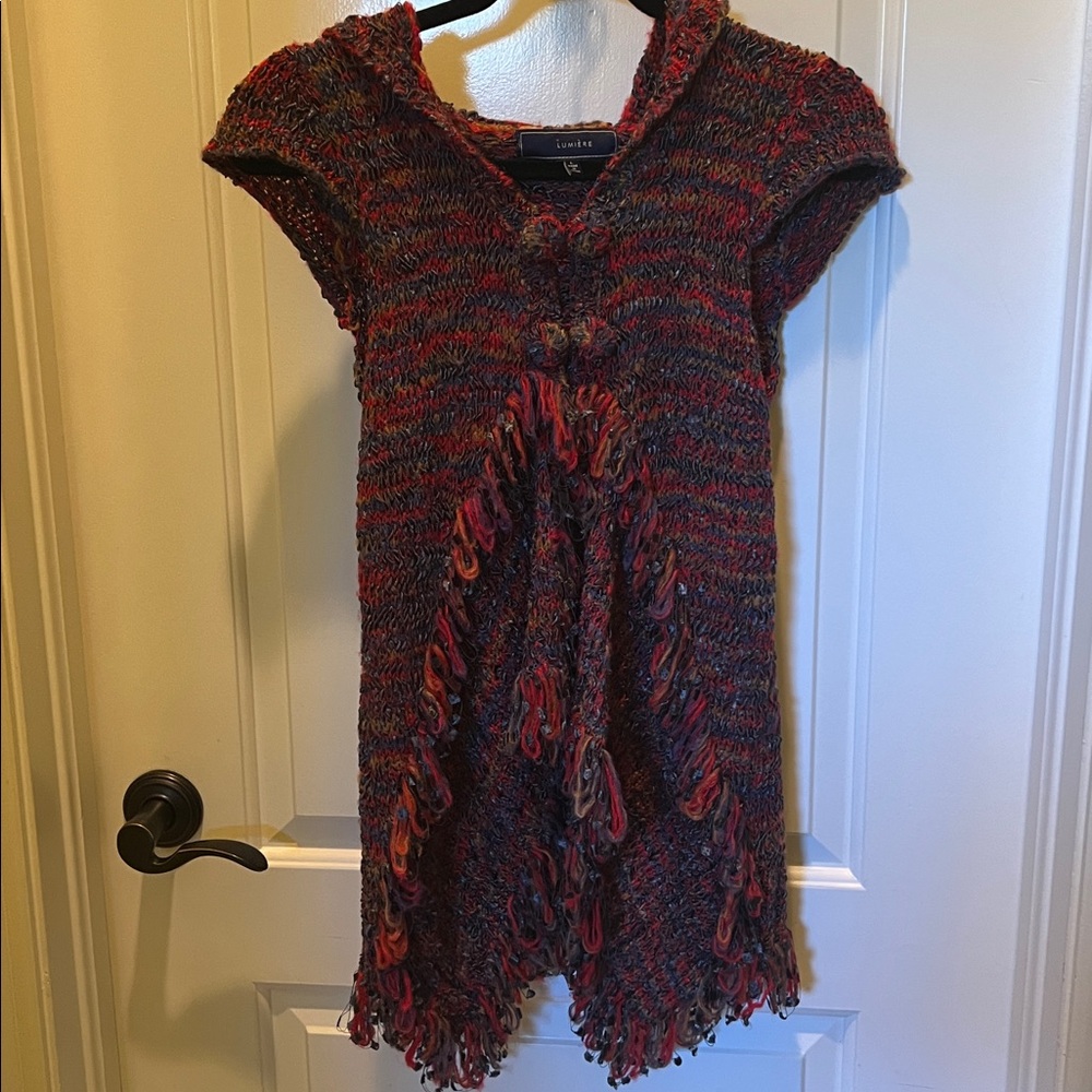 Multicolor Knit Half Short Sleeves With Hoodie With Two Buttons NWOT Fits S/M